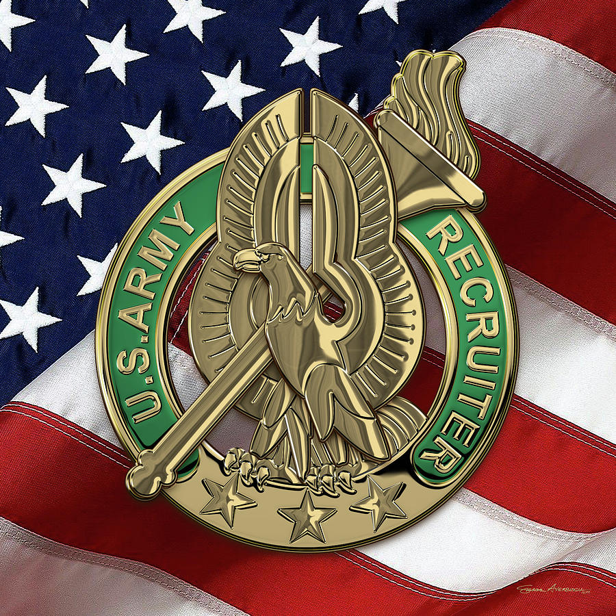 U. S.  Army Recruiter Legacy Identification Badge over Flag Digital Art by Serge Averbukh