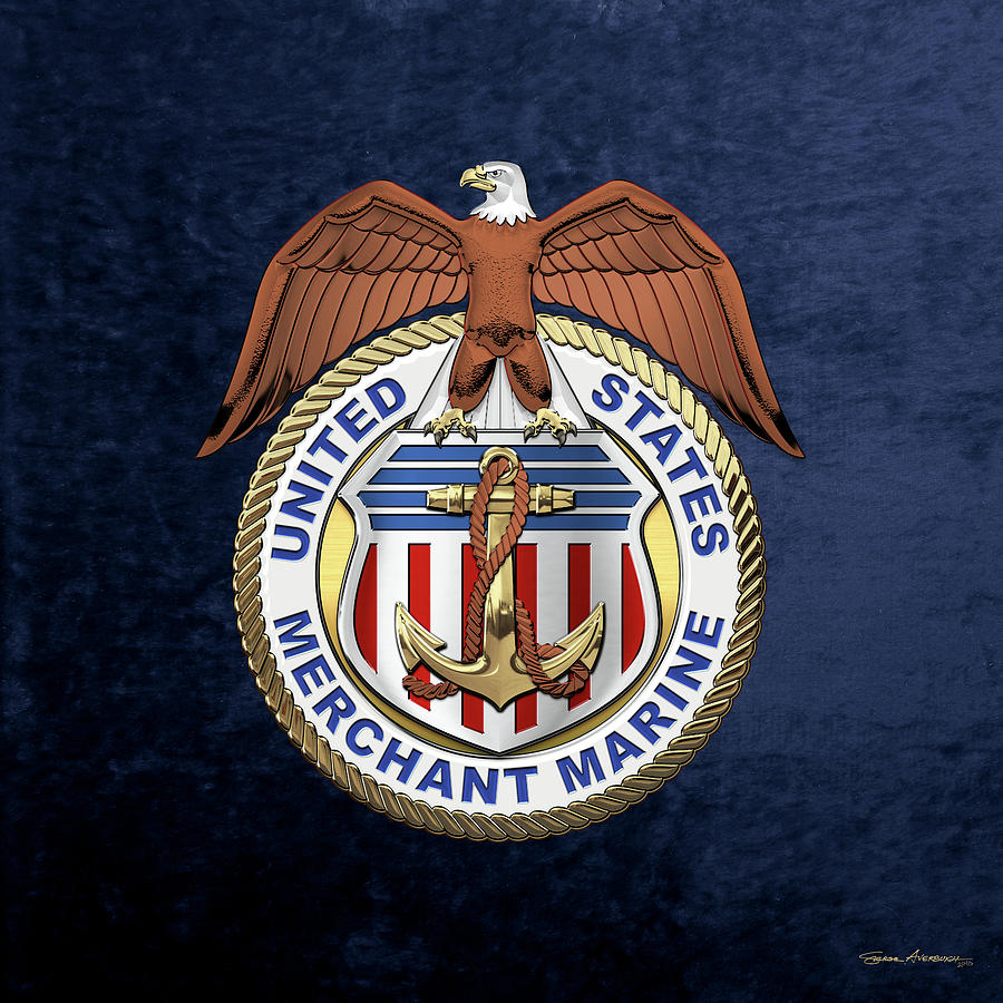 U. S.  Merchant Marine -  U S M M  Emblem over Blue Velvet Digital Art by Serge Averbukh
