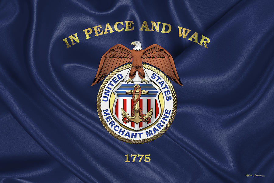 U. S.  Merchant Marine -  U S M M  Emblem over Merchant Marine Flag Photograph by Serge Averbukh