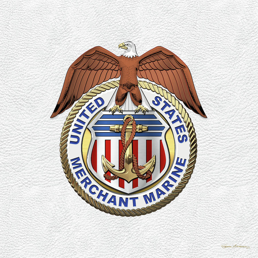 Americana Digital Art - U. S.  Merchant Marine -  U S M M  Emblem over White Leather by Serge Averbukh