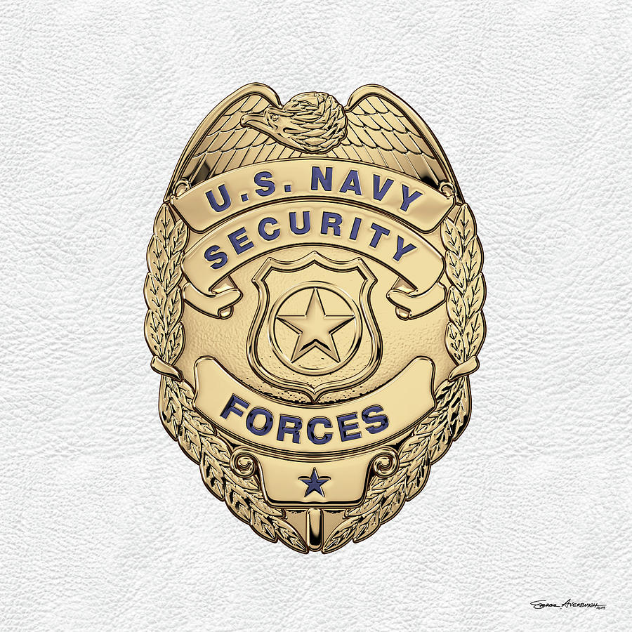 U. S.  Navy Security Forces - Master-at-arms Badge over White Leather Digital Art by Serge Averbukh
