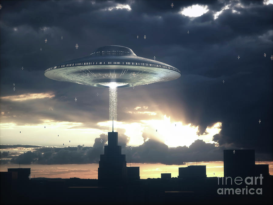Ufo Above City Photograph by Ktsdesign/science Photo Library