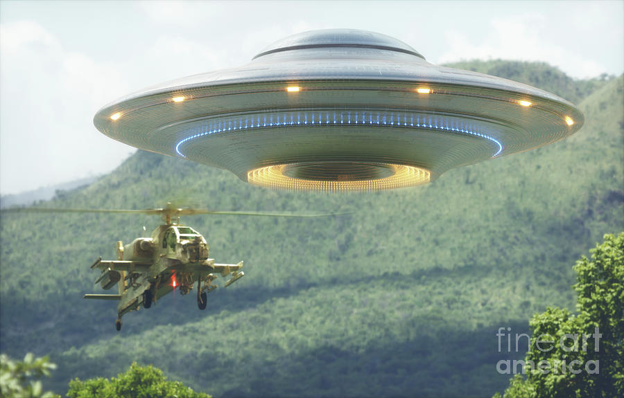 Ufo And Helicopter Photograph by Ktsdesign/science Photo Library