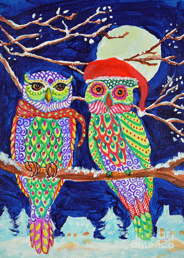 Ugly Sweater Owls Painting by Li Newton