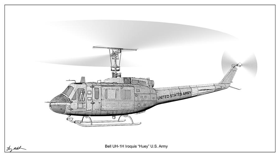 UH-1H Iroquois Drawing Digital Art by Tommy Anderson