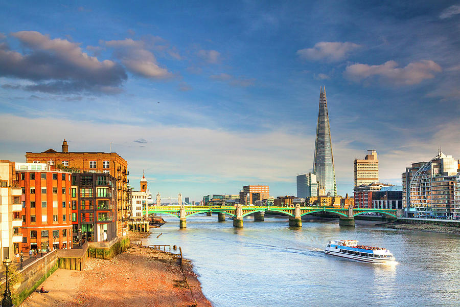 City Digital Art - Uk, England, London, Thames, City Of London, River Thames, The Shard In The Background by Davide Erbetta