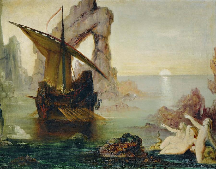 Ulisse et les Sirenes - Ulysses and the Sirens, 1875-1880. Canvas, 90,3 x 117 cm. GUSTAVE MOREAU . Painting by Gustave Moreau -1826-1898-