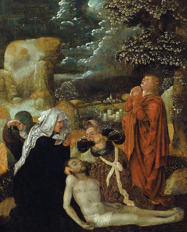 Ulrich Apt -Augsburg -?-, ca. 1460-Augsburg, 1532-. The Lamentation -ca. 1510-. Oil on panel. 44.... Painting by Ulrich Apt the Elder -1460-1532-
