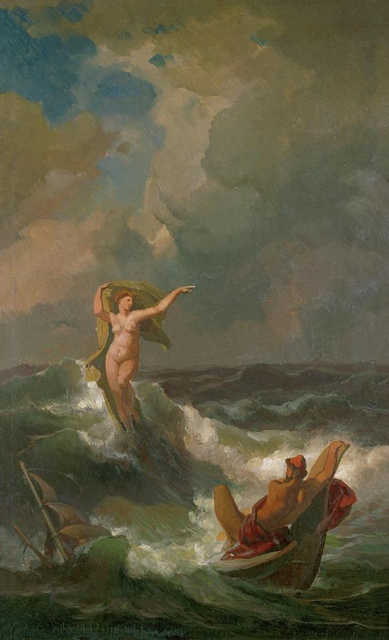 Ulysses and the Siren. Oil on canvas Triptych. Painting by Friedrich d J Preller