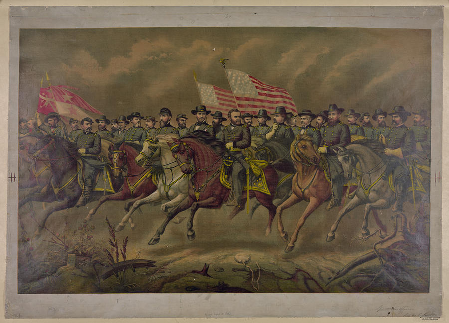 Ulysses S. Grant and his Generals on horseback Painting by 