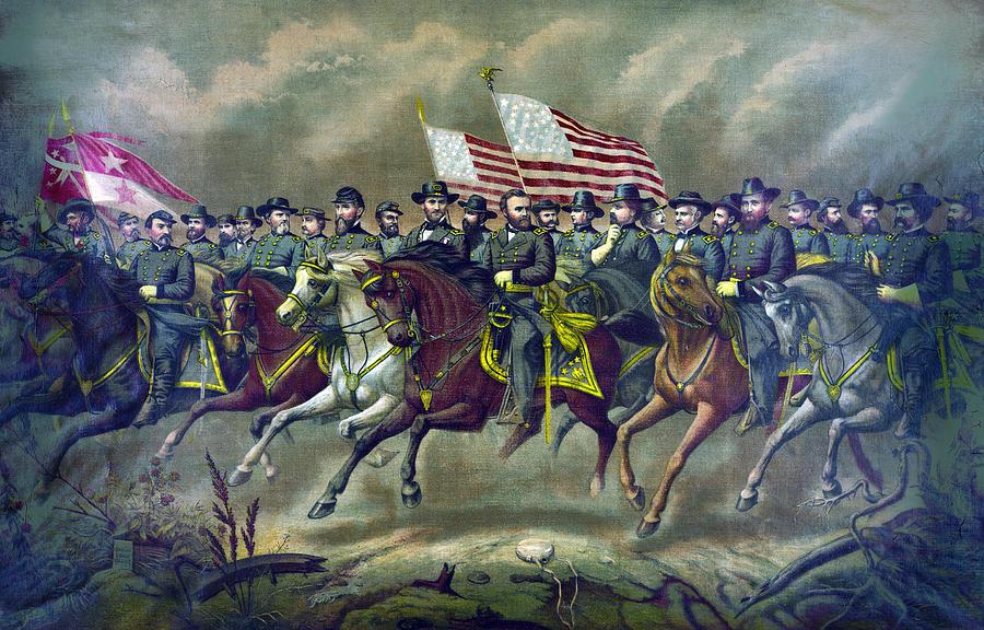 Ulysses S. Grant and his Generals on horseback Painting by E. Boell