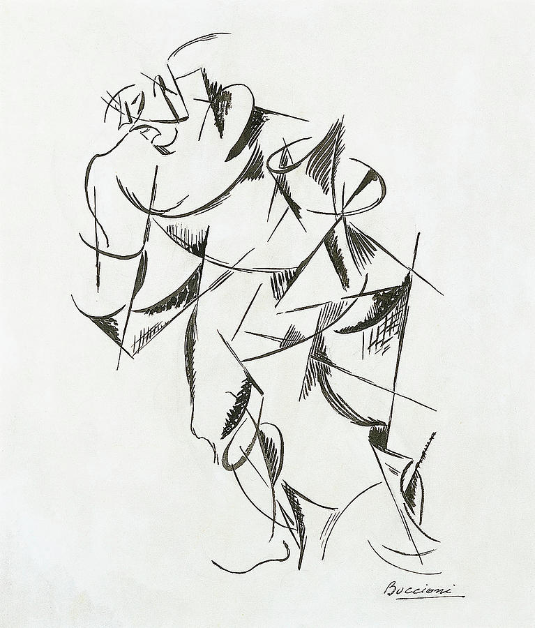 Umberto Boccioni -Reggio di Calabria, 1882-Sorte di Verona, 1916-. Dynamism of the Human Body Bo... Drawing by Umberto Boccioni -1882-1916-