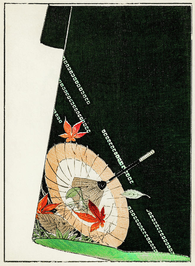 Umbrella Design Kimono - Japanese traditional pattern design Painting by Watanabe Seitei