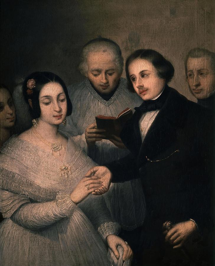 Una boda en 1830, ca. 1830, Oil on canvas, 80,5 x 63 cm. JOSE GUTIERREZ DE LA VEGA . Painting by Jose Gutierrez de la Vega -1791-1865- Una boda en 1830, ca. 1830, Oil on canvas, 80,5 x 63 cm. JOSE GUTIERREZ DE LA VEGA . Painting by Jose Gutierrez de la Vega -1791-1865-
