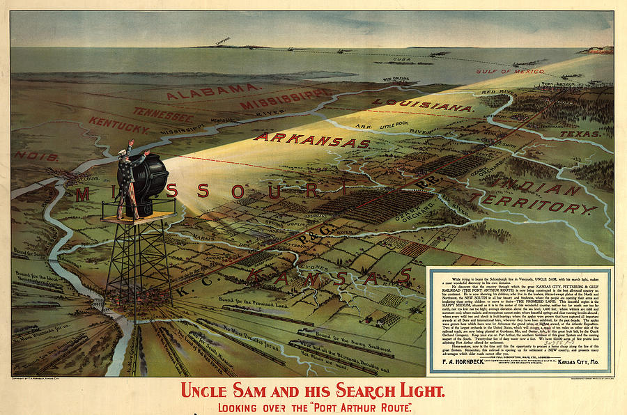 Uncle Sam and his search light looking over the Port Arthur route. 1896 Painting by Unknown