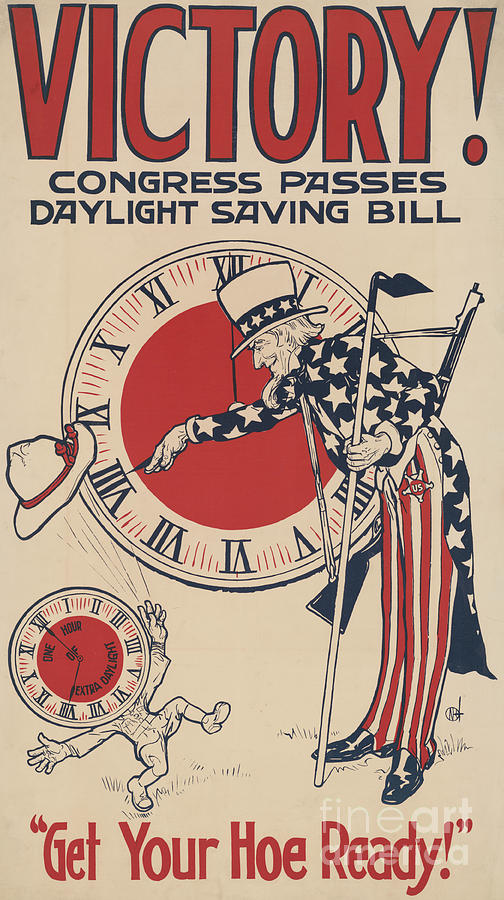 Uncle Sam Turning Clock Back Painting by American School