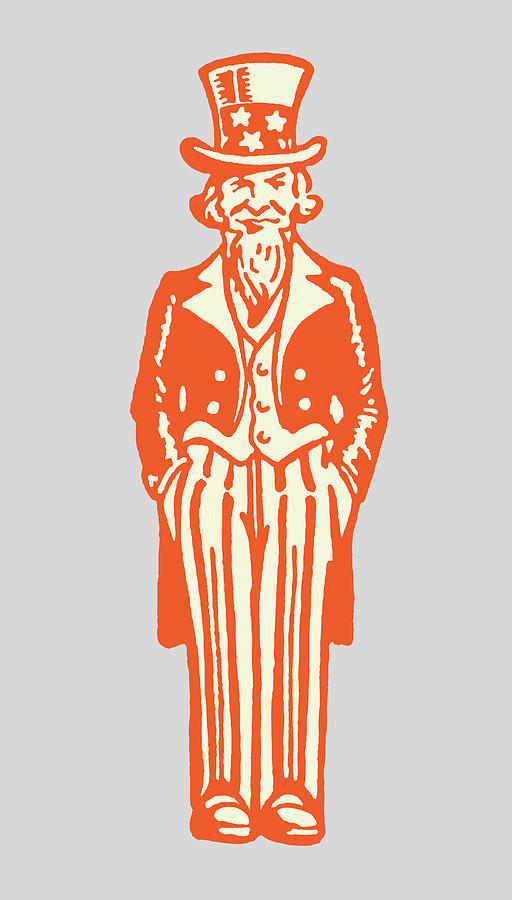Fourth Of July Drawing - Uncle Sam with Hands in His Pockets by CSA Images