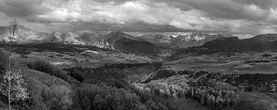 Uncompahgre Sunset Pano BW Photograph by Norma Brandsberg