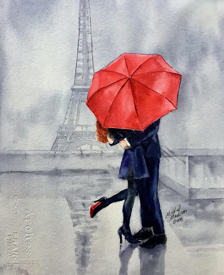 Under A Red Umbrella Painting by Michal Madison