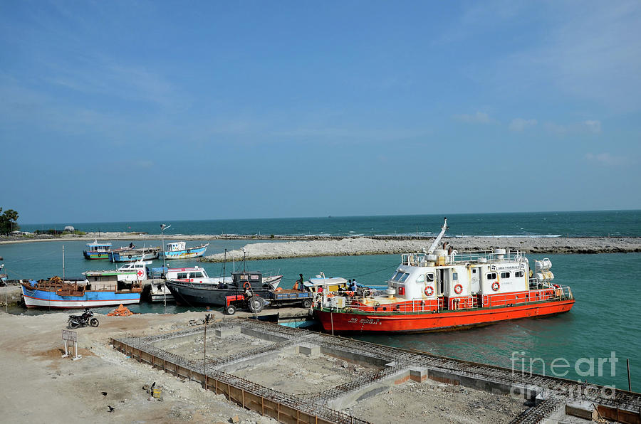 Under construction harbor with ships at Kurikadduwan Jaffna Peninsula Sri Lanka Photograph by Imran Ahmed
