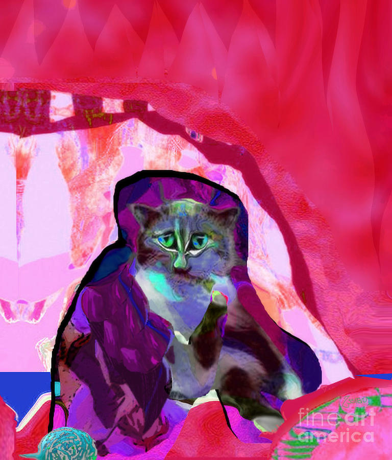 007 Cat Under Covers Mixed Media by Zsanan Studio