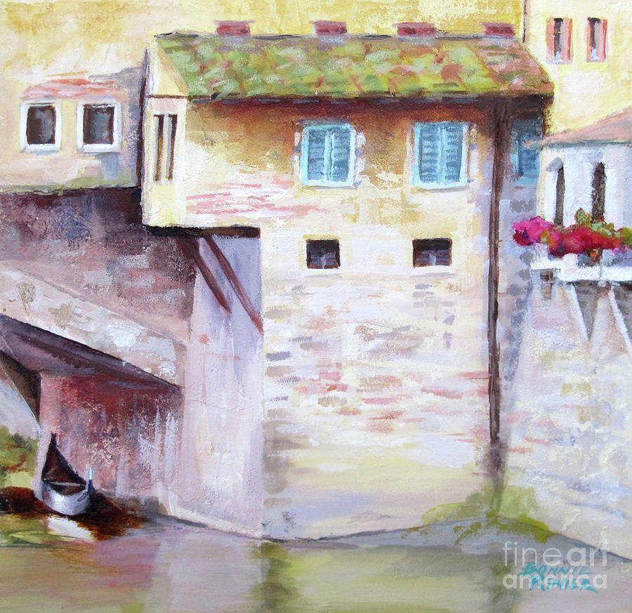 Under Ponte Vecchio Bridge Painting by Bonnie Rinier