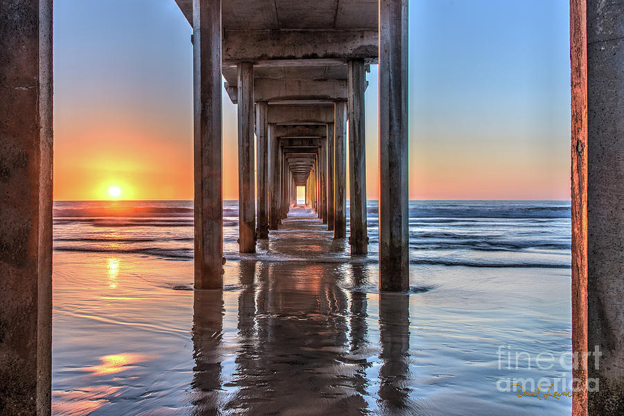 Under Scripps Pier at Sunset  ..Autographed.. Photograph by David Levin