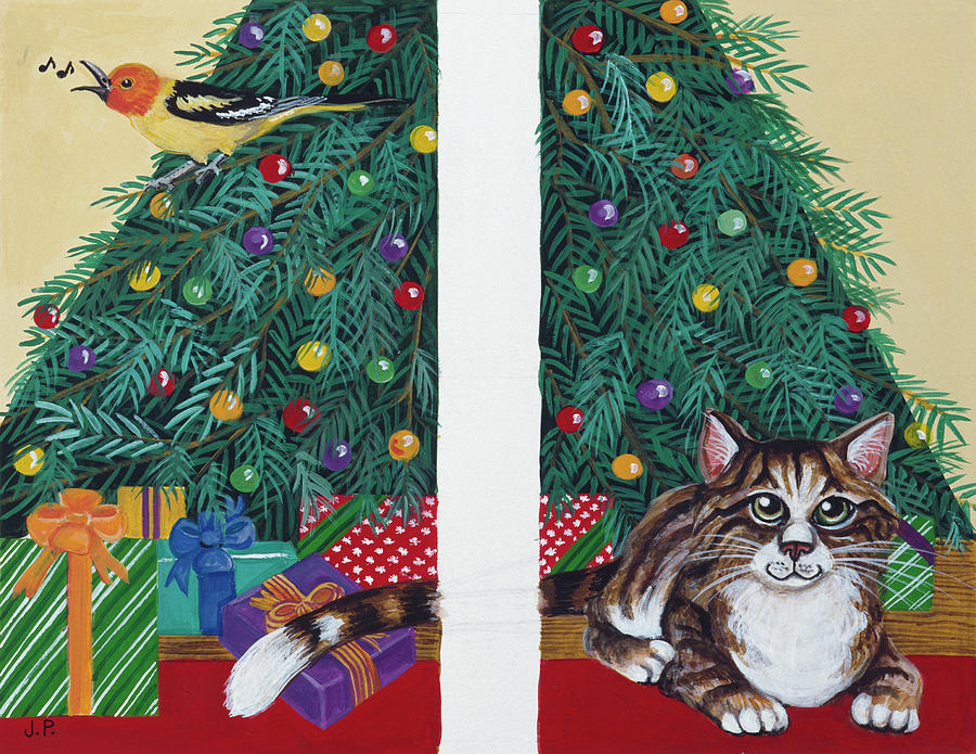 Animal Painting - Under The Christmas Tree by Jan Panico