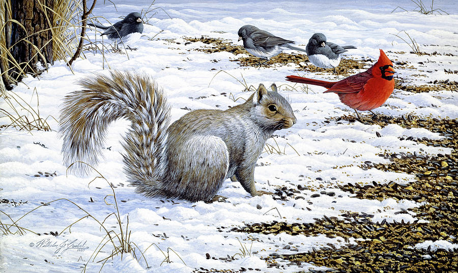 Animal Painting - Under The Feeder by Wilhelm Goebel