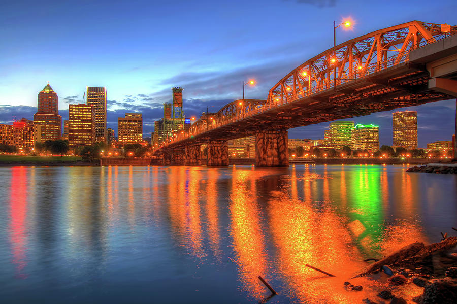 Under The Hawthorne Bridge At Blue Hour Photograph by David Gn Photography
