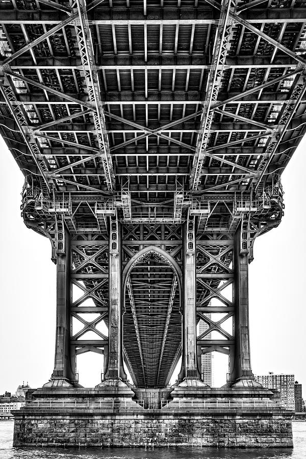 Under The Manhattan Bridge BW Photograph by Susan Candelario