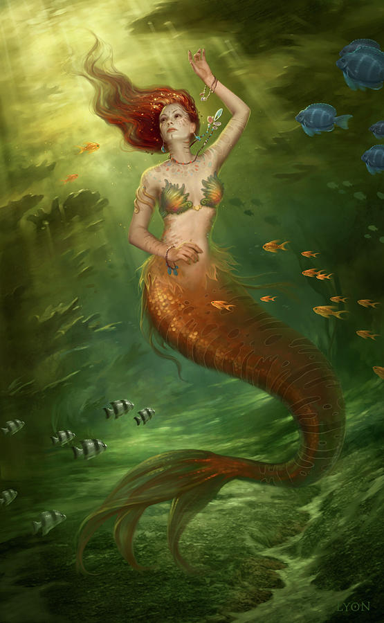 Mermaid Painting - Underneath It All by Howard Lyon