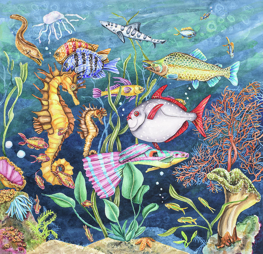 Seahorse Painting - Undersea Adventure by Charlsie Kelly