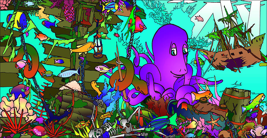 Octopus Digital Art - Underwater Octopus by Howie Green