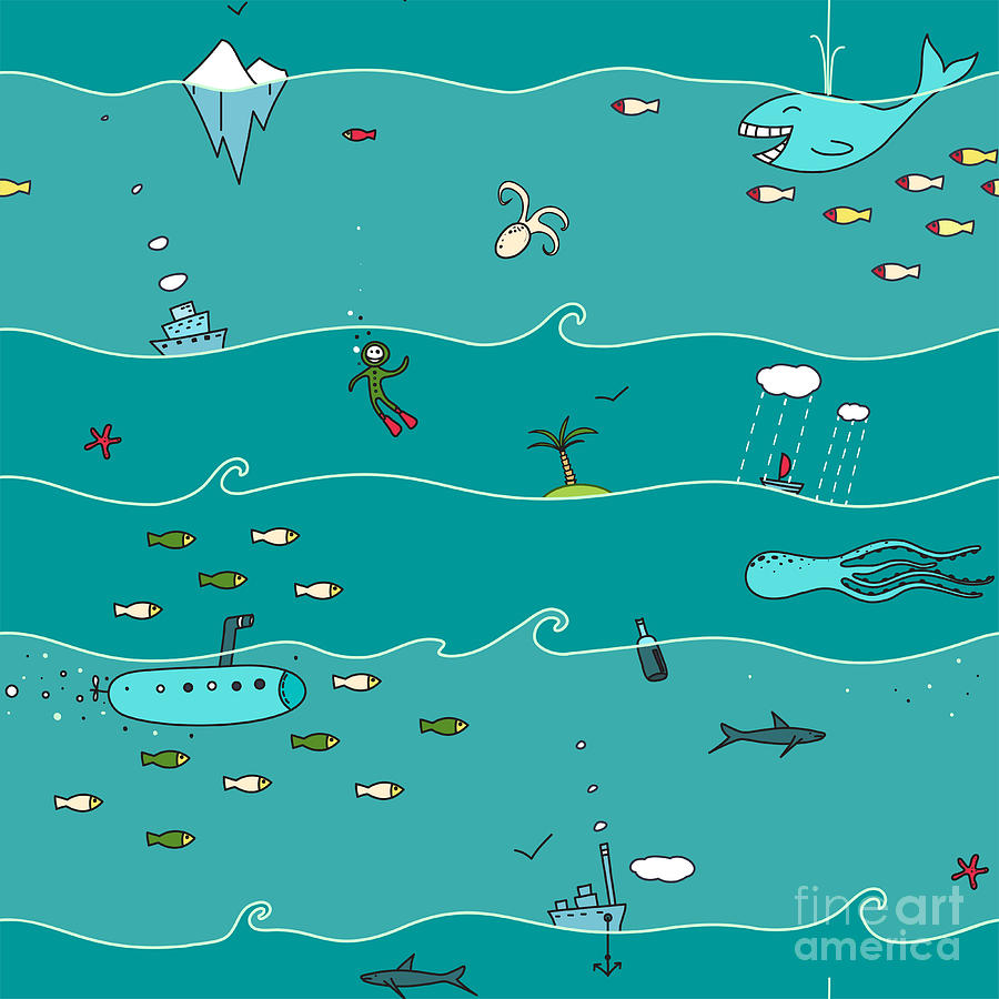 Sail Digital Art - Underwater Seamless Pattern. Sea by Popmarleo Sail Digital Art - Underwater Seamless Pattern. Sea by Popmarleo