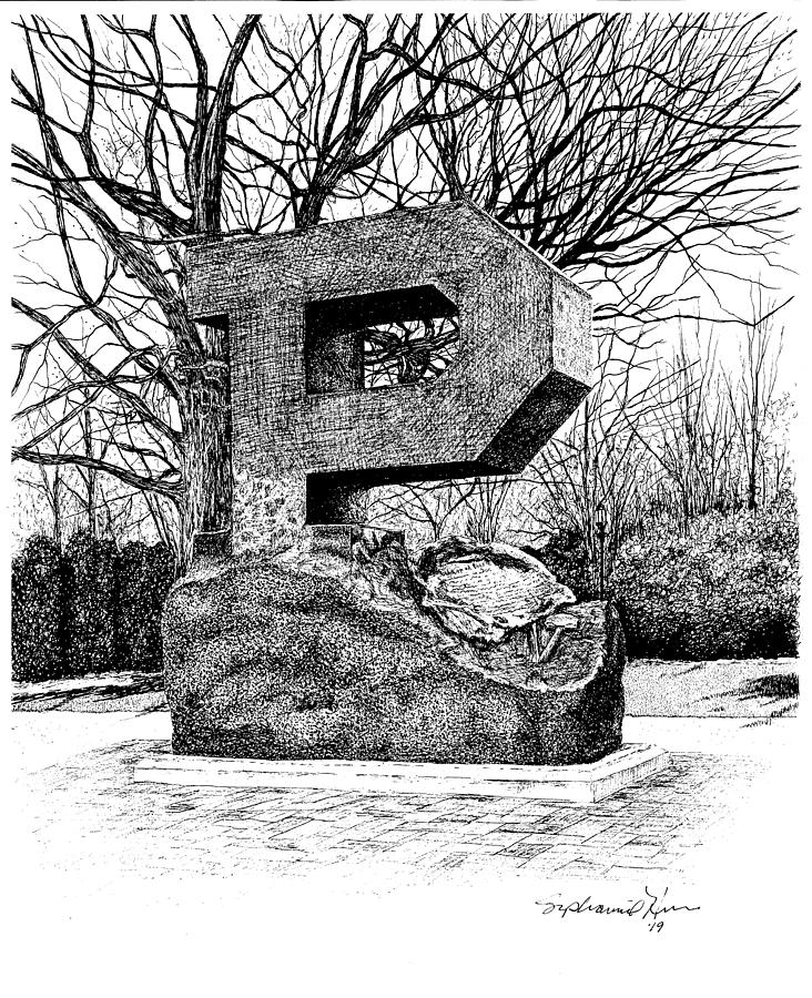 Unfinished Block Letter P Statue, Purdue University, West Lafayette, Indiana Drawing by Stephanie Huber