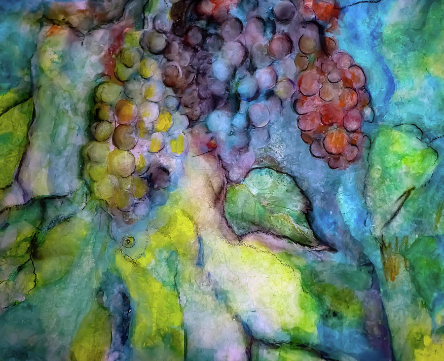 Unfinished Water Color Grapes With Leaves And A Naked Fairy Digital Art