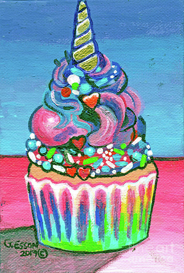 Unicorn Cupcake Painting by Genevieve Esson