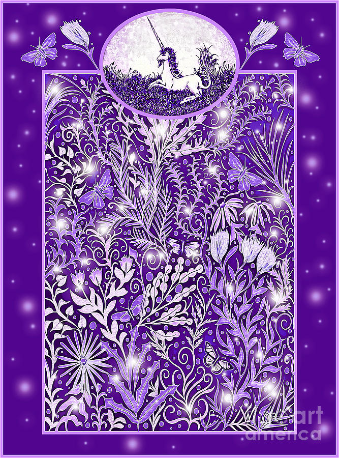 Unicorn Garden Design in Purple Digital Art by Lise Winne