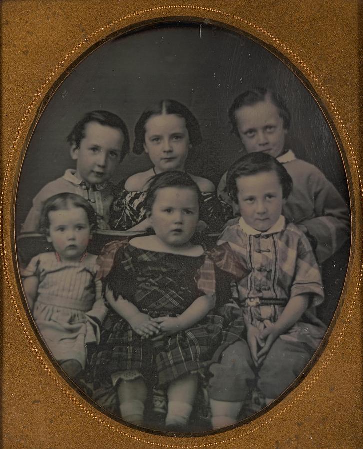 Unidentified Six children ca. 1860 Daguerreotype Painting by Celestial Images