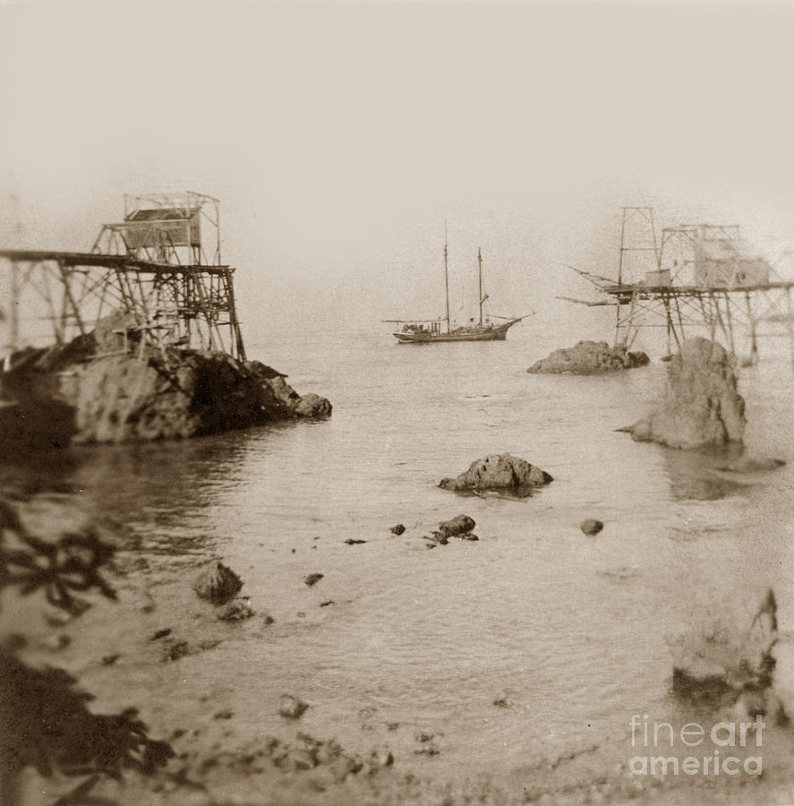 Westport Photograph - Unidentified two masted schooner at Westport  Landing by Monterey County Historical Society