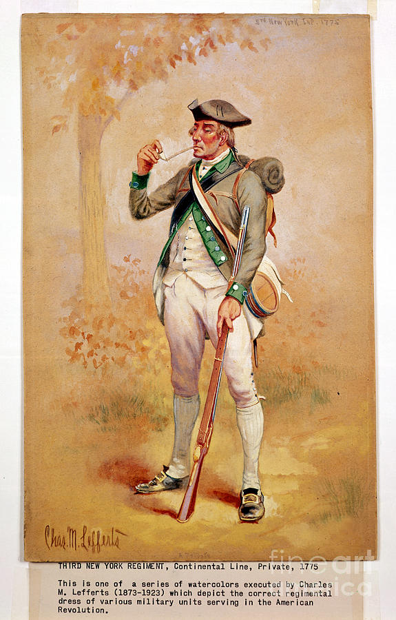 Uniform Of A Private Of The Continental Line In The 3rd New York Regiment In 1775, C.1920 Painting by Charles Mackubin Lefferts