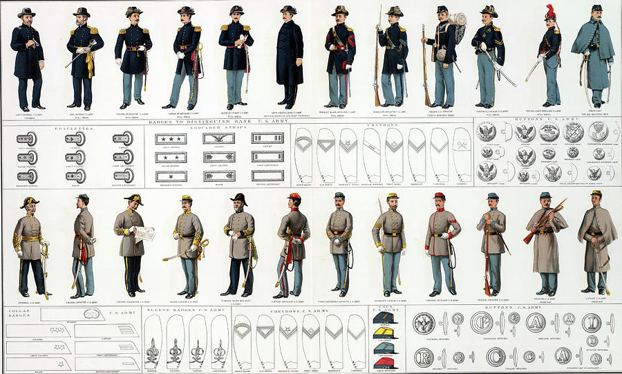 Uniformsof Union and Confederate infantry, artillery and cavalry Photograph by Steve Estvanik