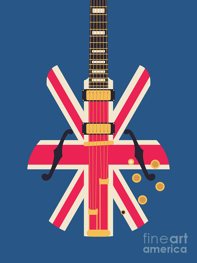 Guitar Still Life Digital Art - Union Jack Flag Britpop Guitar - Navy by Organic Synthesis