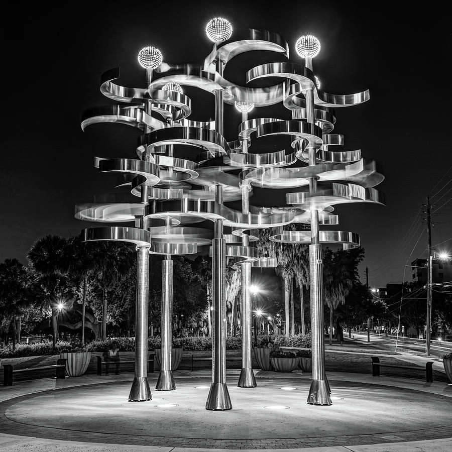 Black And White Photograph - Union Sculpture at Lake Eola in Monochrome - Orlando Florida by Gregory Ballos