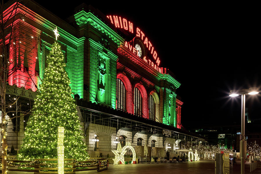 Union Station in Denver with Holiday Lights Photograph by Tony Hake
