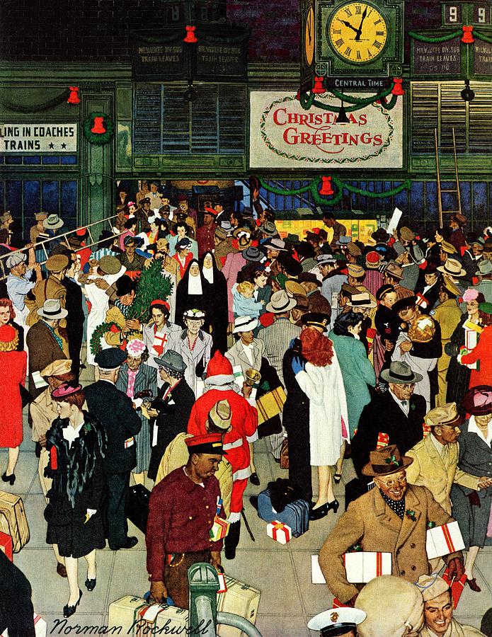 union Train Station, Chicago, Christmas Painting by Norman Rockwell