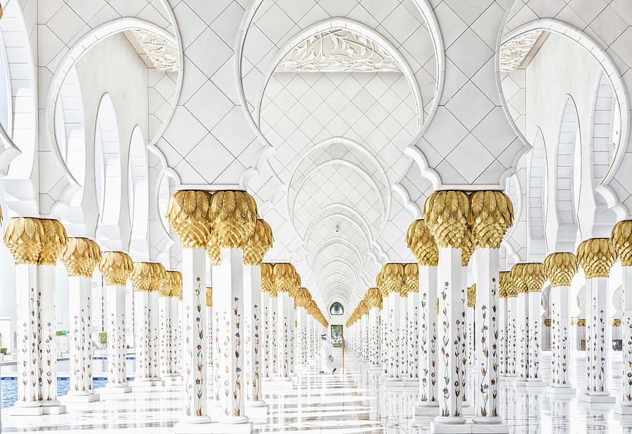United Arab Emirates, Emirate Abu Dhabi, Abu Dhabi, Sheikh Zayed Grand Mosque, The Arcades Near The Inner Courtyard Digital Art by Massimo Borchi