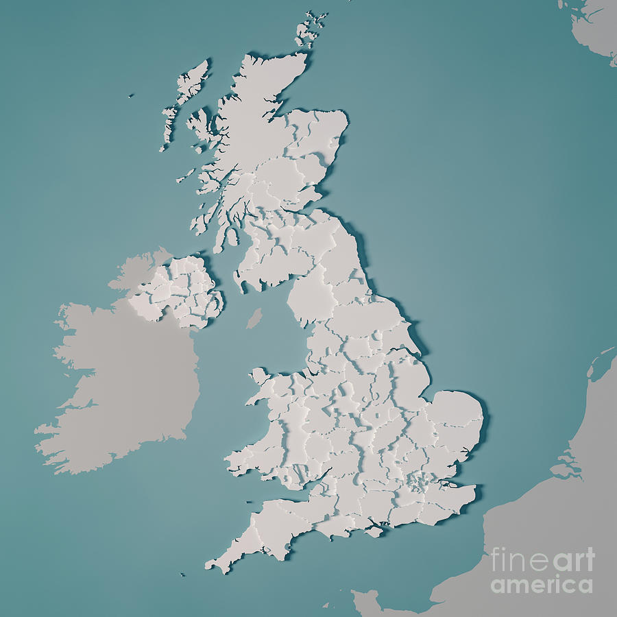 United Kingdom Country Map Administrative Divisions 3D Render Digital ...