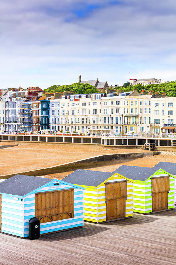 United Kingdom, England, East Sussex, Great Britain, British Isles, Hastings, Hastings From Hastings Pier With Beach Huts Digital Art by Maurizio Rellini